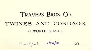 1906 TRAVERS BROS TWINES AND CORDAGE NEW YORK NY BILLHEAD  INVOICE Z2738