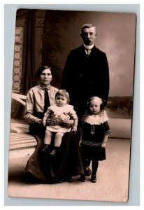 Vintage Early 1910's RPPC Postcard Photo of Family of Four