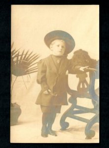 RPPC #76b Studio Awesome Little Boy Dressed Ascot Fleur-De-Lis, Unused