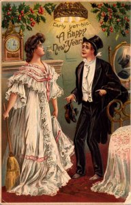 Happy New Year Romantic Couple 1908 Embossed