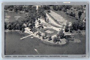 c1950 Aerial View Colonial Hotel Lake Manitou Rochester Indiana Vintage Postcard
