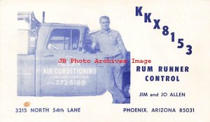 Advertising Postcard, QSL, Allen Air Conditioning Phoenix Arizona, Rum Runner