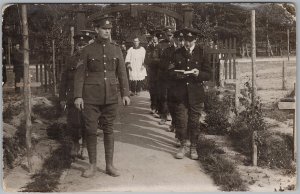 WW1 Soldiers British or Canada CEF ?? Procession Chaplain RP Postcard H82 as is