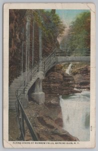 Watkins Glen New York~Flying Stairs @ Rainbow Falls~Vintage Postcard