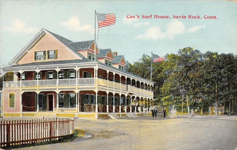 Savin Rock Connecticut Coxs Surf House Flag Pole Antique Postcard (K2271)