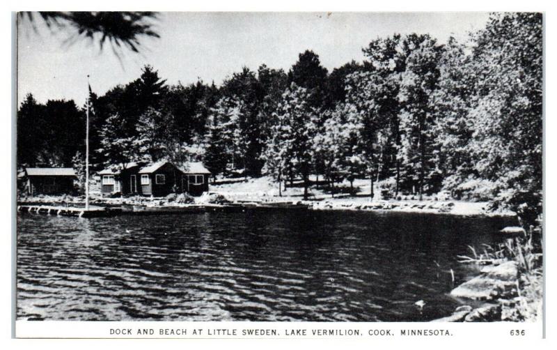 Dock and Beach at Little Sweden, Lake Vermilion, Cook, MN Postcard *5D(2)