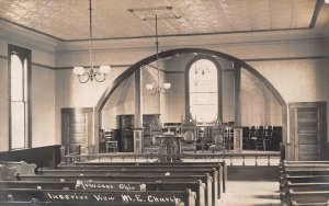 M E Church Interior View Atwater Ohio 1908 RPPC Real Photo postcard