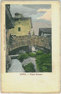 AOSTA City Vintage Postcard - ROMAN BRIDGE-