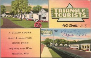 Triangle Tourist Court Meridian Mississippi Postcard PC494/2