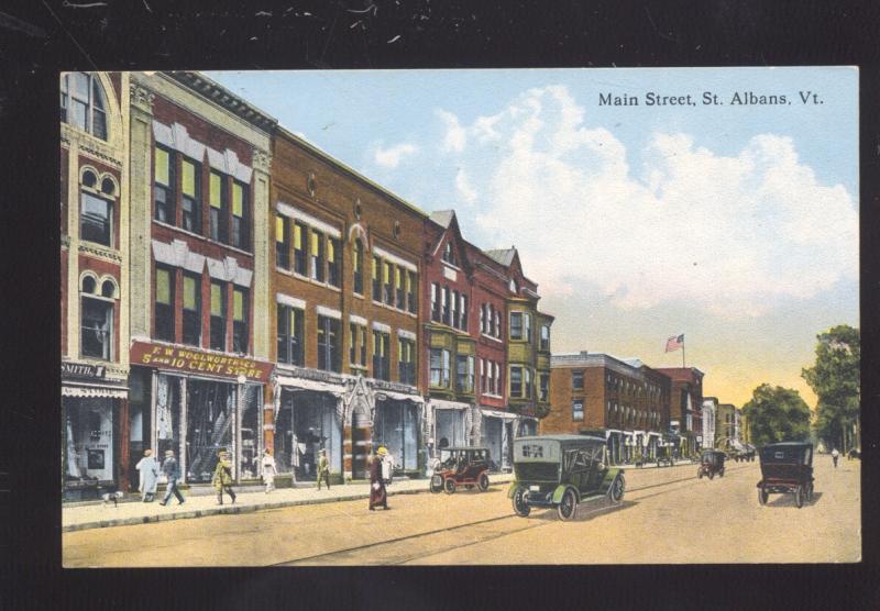 ST. ALBANS VERMONT DOWNTOWN MAIN STREET SCENE VINTAGE POSTCARD VT.