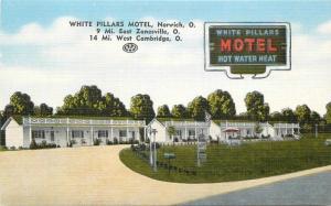 1940s White Pillar Motel roadside Postcard Norwich Ohio Kropp 13210