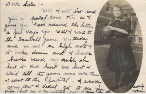 RPPC c'08 Girl Basketball Player, Jacksonville IL, Amazing MSG, Old Postcard