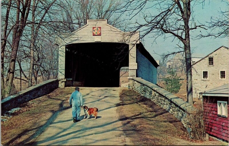 Hex Sign Covered Bridge Kutz Mill Bridge Kutztown Berks Postcard PA Pennsylvania 