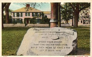 Vintage Postcard 1913 Line Of Minutemen Stone Boulder Lexington Massachusetts MA