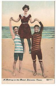 GALVESTON TEXAS ANTIQUE POSTCARD A HOLD UP ON THE BEACH I...