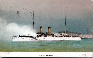 Postcard Nautical Ship Navy - U.S.S. Raleigh 1908