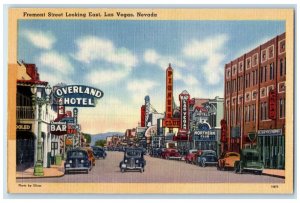 c1940 Fremont Street Looking East Overland Hotel Road Las Vegas Nevada Postcard