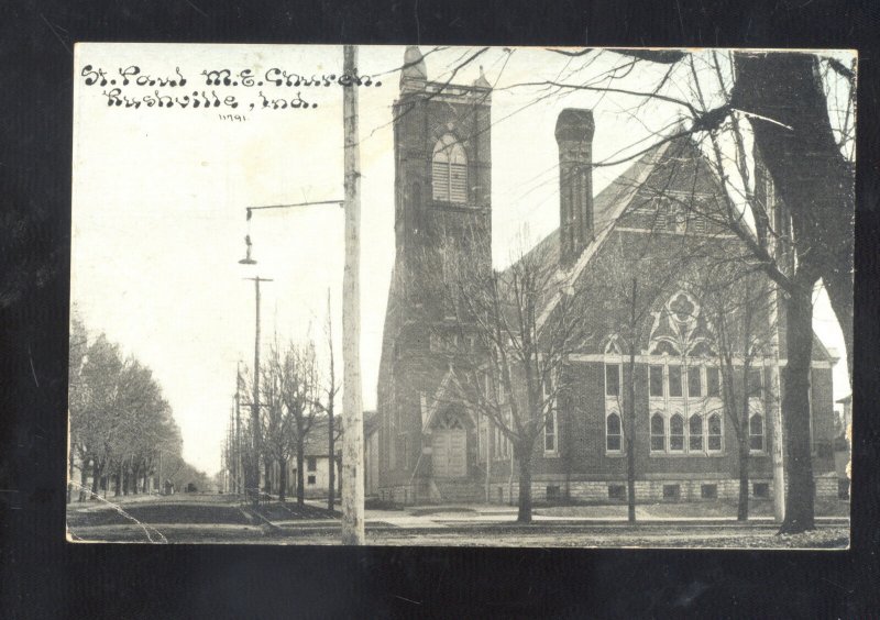 RUSHVILLE INDIANA ST. PAUL METHODIST EPISCOPAL CHURCH VINTAGE POSTCARD 1908