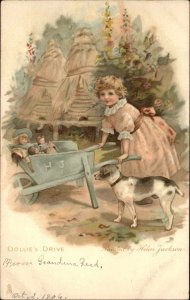 Tuck Helen Jackson Dollie's Drive Little Girl Dolls in Wheelbarrow c1910 PC