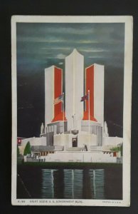 Mint Vintage 1934 Chicago International Expo US Govt Building At Night Postcard