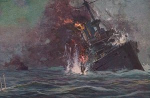 Postcard Royal Navy HMS Formidable Sunk by German Submarine Torpedo WWI