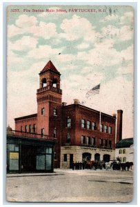 1912 Fire Station Main Exterior Street Pawtucket Rhode Island RI Posted Postcard