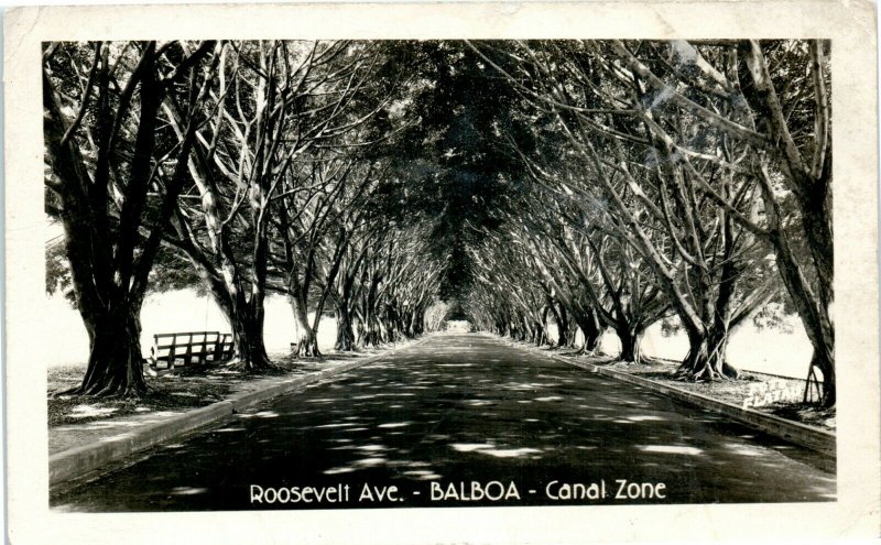 Roosevelt Ave, Balboa, Panama Canal Zone vintage RPPC