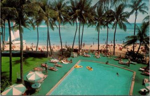 Waikiki Beach Outrigger Hotels Honolulu Hawaii HI Postcard WOB Note Cancel 