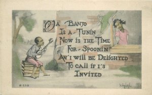 Couple Banjo Romantic Lover Serenade by H. Hansen greetings United States 