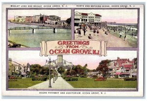 Greetings From Ocean Grove New Jersey NJ Vintage Multiview Unposted Postcard