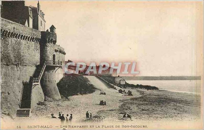 Old Postcard Saint Malo Les Remparts and Bon Secours Beach