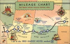 Arizona New Mexico CO UT Fred Harvey Hotels MAP Linen 