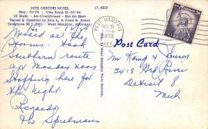 West Memphis Arkansas 1959 Postcard 20th Century Motel near Tennessee