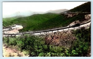 RPPC NUEVO LEON, Mexico CUESTA de MAMULIQUE c1940s Car Tinted Postcard