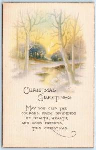 Arts and Crafts   CHRISTMAS GREETINGS Gold Border  1920  Postcard