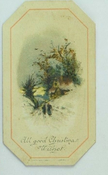 1870's-80's Wirths Bros. Christmas Card Mica Winter Snow Cottage P81