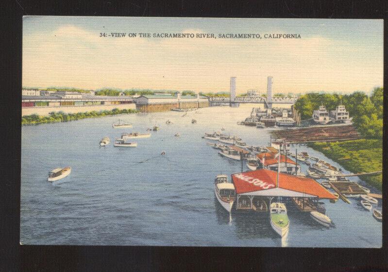 SACRAMENTO CALIFORNIA RIVER BOATS RIVERFRONT VINTAGE POSTCARD CALIF.