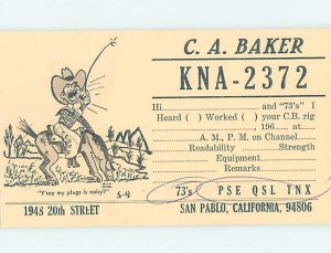 Pre-1980 RADIO CARD - CB HAM OR QSL San Pablo California CA AH2994