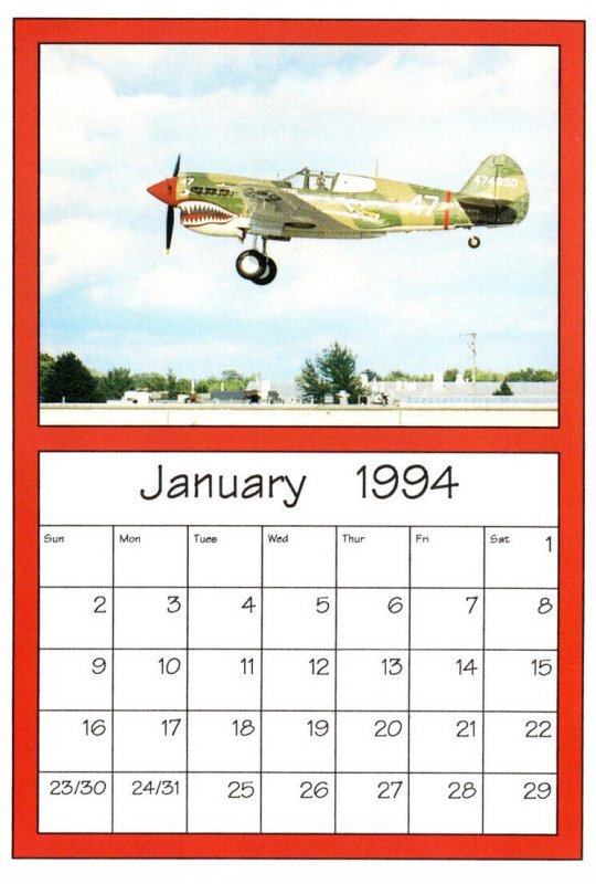 Calendar Card January 1994 Airplanes AirShow '94 Curtiss P-40
