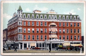 VINTAGE POSTCARD HOTEL SHELDON & STREET SCENE AT EL PASO TEXAS c. 1920