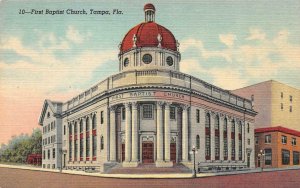 TAMPA, FL Florida    FIRST BAPTIST CHURCH    c1940's Curteich Linen Postcard