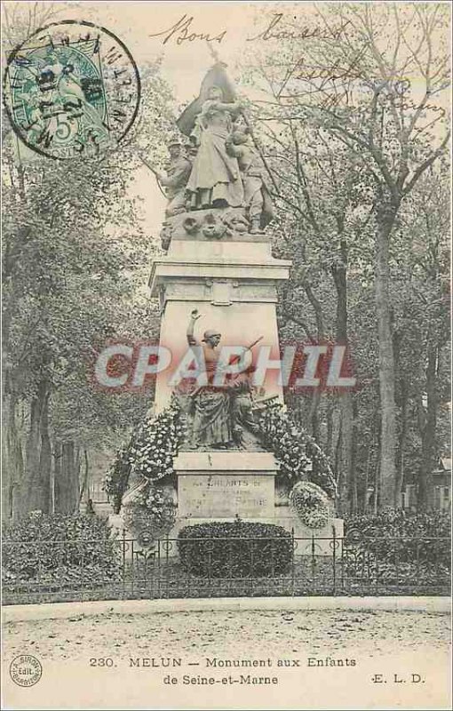 Old Postcard Melun monument to children Seine et Marne