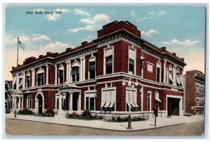 1917 City Hall Building US Flag Side View Entrance Gary Indiana Antique Postcard