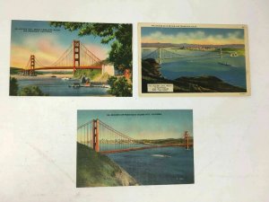 San Francisco Golden Gate Bridge Postcard Lot of 3 Linen