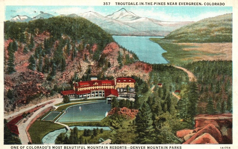 Vintage Postcard 1938 Troutdale-In-The-Pines Mountain Resort Evergreen Colorado