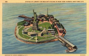 Vintage Postcard 1930's Statue Of Liberty Bedloe's Island New York Harbor NY