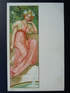 Glamour & Beauty LADY RELAXING BY FOUNTAIN Art Deco Postcard by S. Hildesheimer