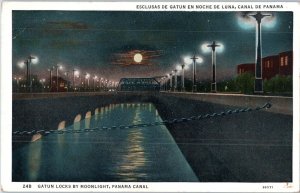 Gatun Locks by Moonlight Panama Canal Postcard