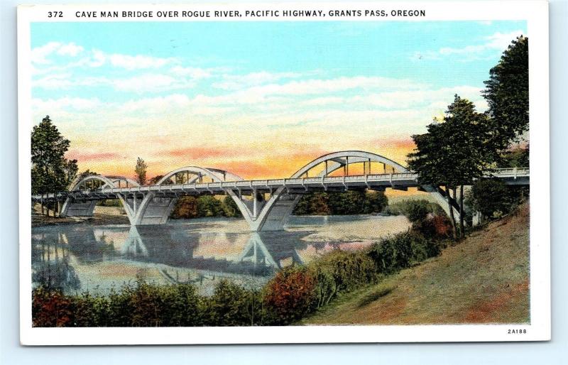 Postcard OR Grants Pass Cave Man Bridge Over Rogue River Pacific Highway I13