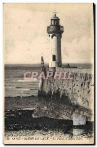 Old Postcard Lighthouse at low tide St Valery en Caux